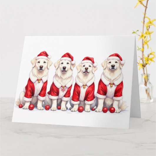 Great Pyrenees Christmas Dress Santa Hat Kaart (Gele Bloem)