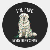 Great Pyrenees Christmas I'm Fine Everything Is Fi Ronde Sticker (Voorkant)