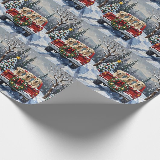 Great Pyrenees Christmas Red Truck Holiday Cadeaupapier (Hoek)