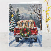 Great Pyrenees Christmas Red Truck Holiday Kaart (Gele Bloem)