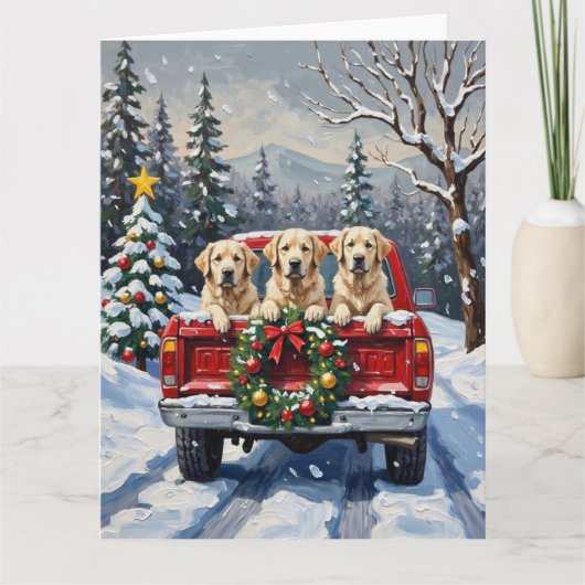 Great Pyrenees Christmas Red Truck Holiday Kaart (Voorkant)