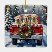 Great Pyrenees Christmas Red Truck Holiday Keramisch Ornament (Achterkant)