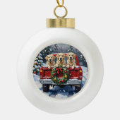 Great Pyrenees Christmas Red Truck Holiday Keramische Bal Ornament (Voorkant)