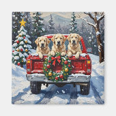 Great Pyrenees Christmas Red Truck Holiday Magneet (Voorkant)