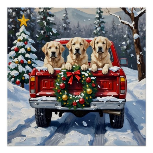 Great Pyrenees Christmas Red Truck Holiday Perfect Poster (Voorkant)