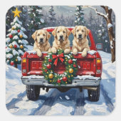 Great Pyrenees Christmas Red Truck Holiday Vierkante Sticker (Voorkant)