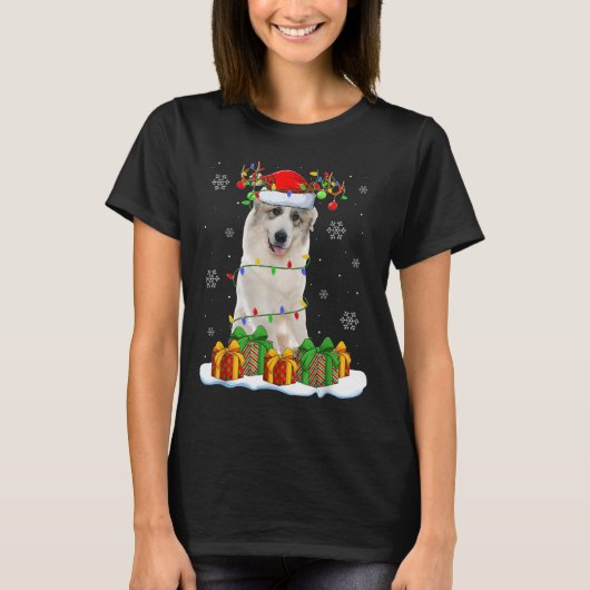 Great Pyrenees Dog Christmas Lights Santa Pet Dog  T-shirt (Voorkant)