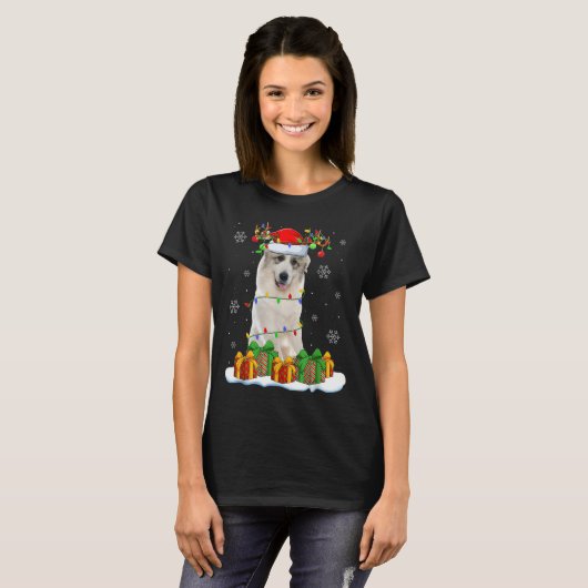 Great Pyrenees Dog Christmas Lights Santa Pet Dog T-shirt (Voorkant volledig)