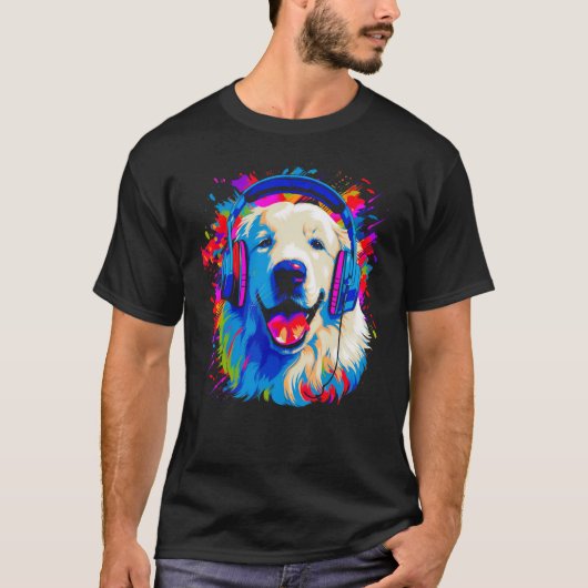 Great Pyrenees Dog DJ Music T-shirt (Voorkant)