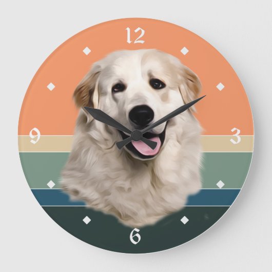 Great Pyrenees Dog Retro Sunset Grote Klok (Voorkant)