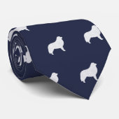 Great Pyrenees Dog Silhouettes Pattern Blue Stropdas (Opgerold)