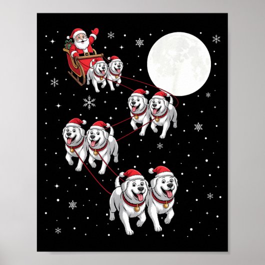 Great Pyrenees Dog Xmas Pajama Matching Santa Clau Poster (Voorkant)
