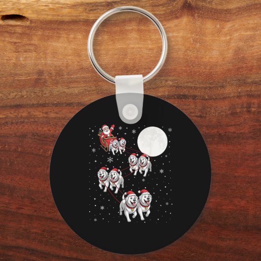 Great Pyrenees Dog Xmas Pajama Matching Santa Clau Sleutelhanger (Voorkant)