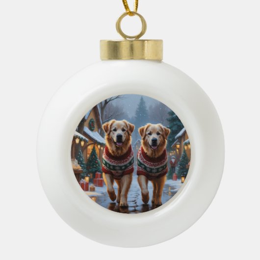 Great Pyrenees Dogs Christmas Snow Holiday Keramische Bal Ornament (Voorkant)