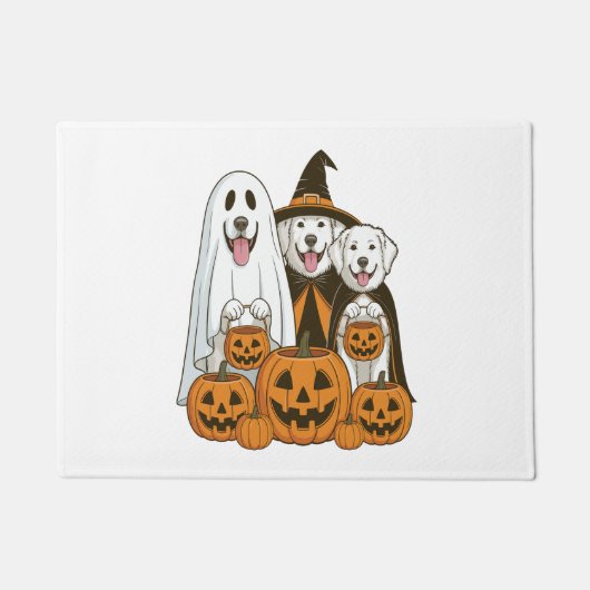 Great Pyrenees hond spookachtige heks Halloween ma Deurmat (Voorkant)