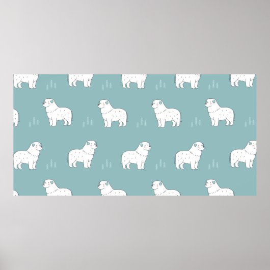  Great Pyrenees-hondenillustratie naadloos of Poster (Voorkant)