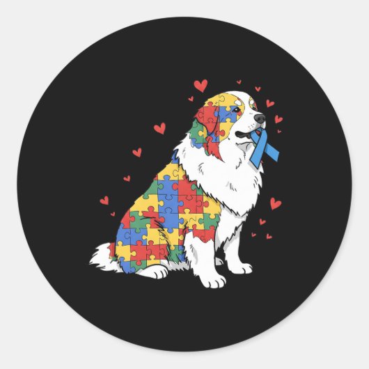Great Pyrenees Puzzel Autisme Bewustzijn Autistisc Ronde Sticker (Voorkant)
