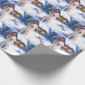 Great Pyrenees Snowy Mountain Lodge Santa Hat Cadeaupapier (Hoek)