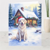 Great Pyrenees Snowy Mountain Lodge Santa Hat Kaart (Voorkant)