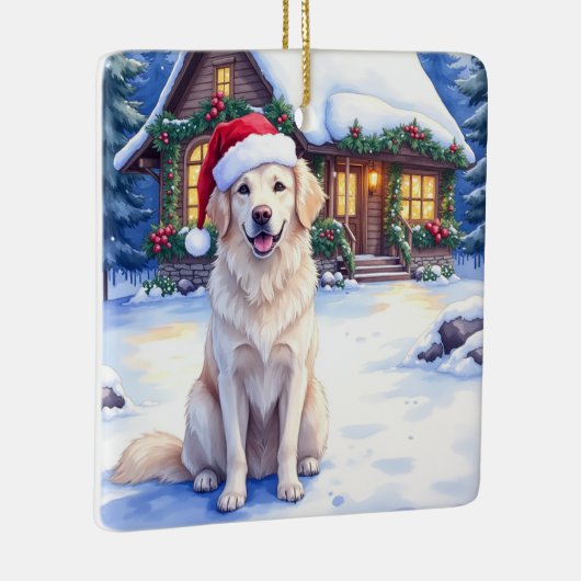 Great Pyrenees Snowy Mountain Lodge Santa Hat Keramisch Ornament (Rechts)