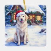 Great Pyrenees Snowy Mountain Lodge Santa Hat Keramisch Ornament (Voorkant)