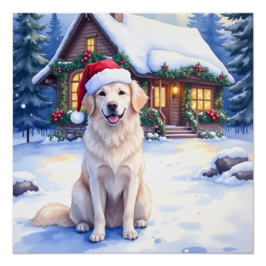 Great Pyrenees Snowy Mountain Lodge Santa Hat Perfect Poster (Voorkant)