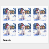 Great Pyrenees Snowy Mountain Lodge Santa Hat Vierkante Sticker (Vel)