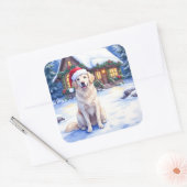 Great Pyrenees Snowy Mountain Lodge Santa Hat Vierkante Sticker (Envelop)