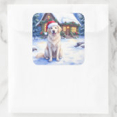 Great Pyrenees Snowy Mountain Lodge Santa Hat Vierkante Sticker (Tas)