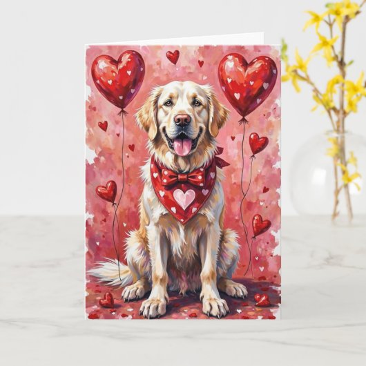 Great Pyrenees Valentine’s Day Dog with Hearts Red Kaart (Gele Bloem)