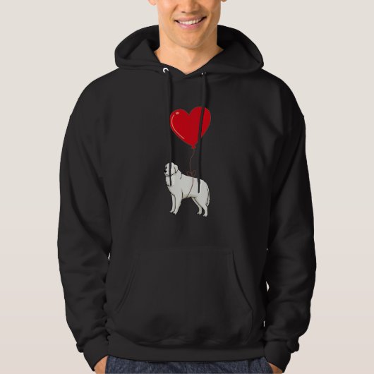 Great Pyrenees With Heart Balloon Valentines Day L Hoodie (Voorkant)