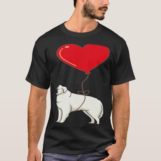 Great Pyrenees With Heart Balloon Valentines Day L T-shirt (Voorkant)