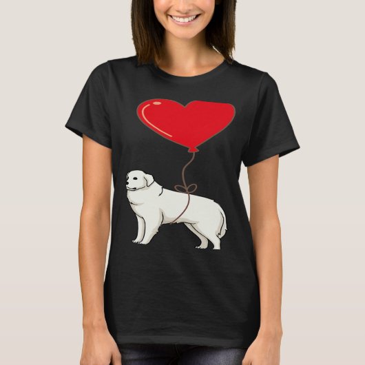 Great Pyrenees With Heart Balloon Valentines Day L T-shirt (Voorkant)