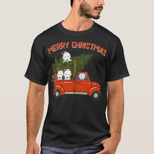 Great pyrenees Xmas Vintage Red Pickup  T-shirt (Voorkant)