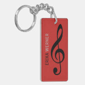 great red musical key-chain with name and initials sleutelhanger (Voorkant Links)