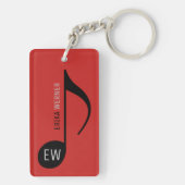 great red musical key-chain with name and initials sleutelhanger (achterkant)