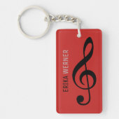great red musical key-chain with name and initials sleutelhanger (Voorkant)