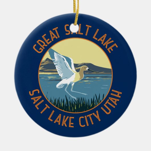 Great Salt Lake American Avocet Retro gestresst Keramisch Ornament (Voorkant)