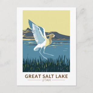 Great Salt Lake American Avocet Travel Art Vintage Briefkaart