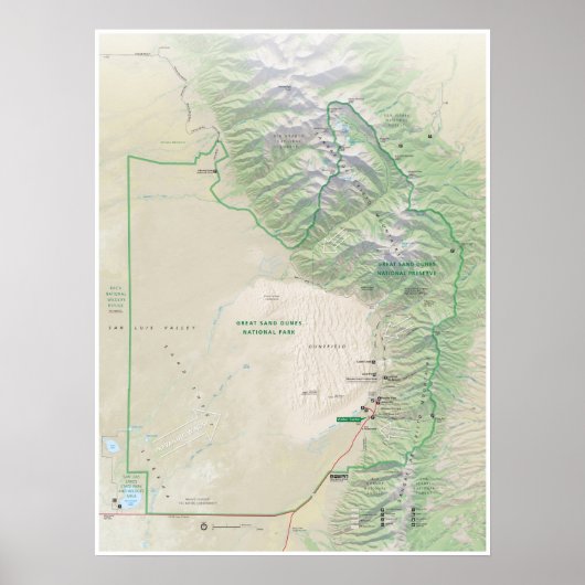 Great Sand Dunes (Colorado) plattegrond poster (Voorkant)