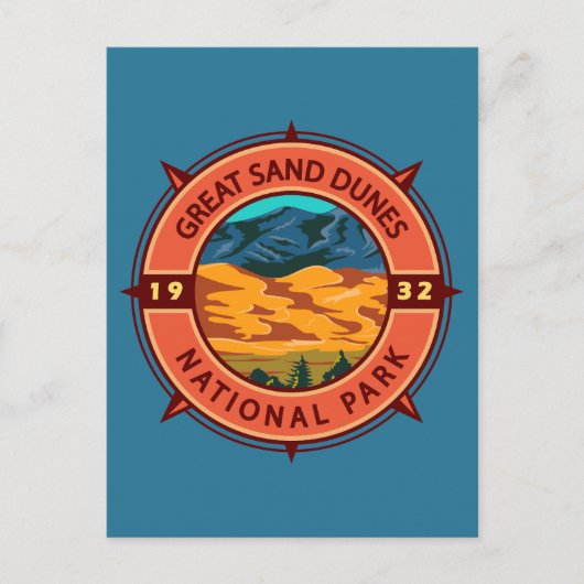 Great Sand Dunes National Park Retro Compass Briefkaart (Voorkant)