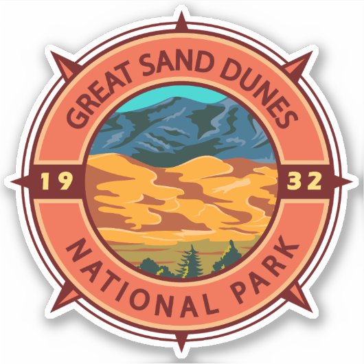 Great Sand Dunes National Park Retro Compass Sticker (Voorkant)