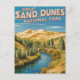 Great Sand Dunes National Park Retro Travel Art Feestdagenkaart