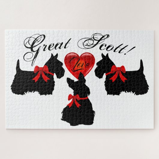 "Great Scott!", Scottish Terrier/Red love hart Legpuzzel (Horizontaal)