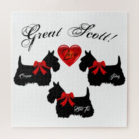 "Great Scott!", Scottish Terrier/Red love hart Legpuzzel (Horizontaal)