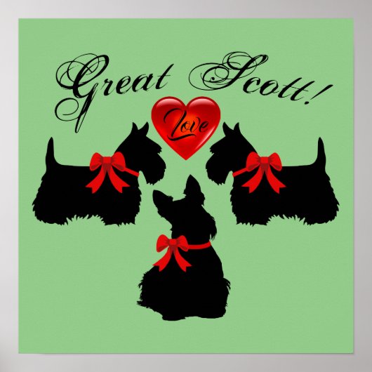 "Great Scott!", Scottish Terrier/Red love hart Poster (Voorkant)