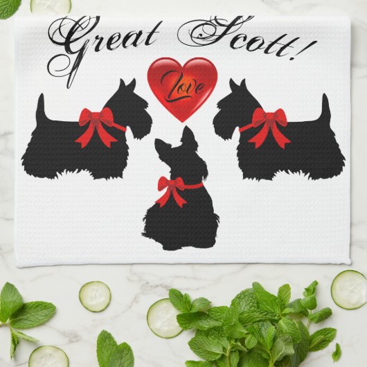 "Great Scott!", Scottish Terrier/Red love hart Theedoek (Gevouwen)