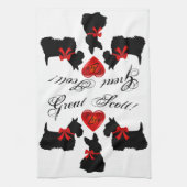 "Great Scott!", Scottish Terrier/Red love hart Theedoek (Verticaal)