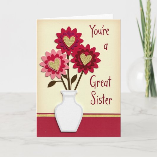 Great Sister Heart Flowers Card Kaart (Voorkant)