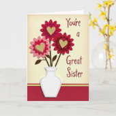 Great Sister Heart Flowers Card Kaart (Gele Bloem)